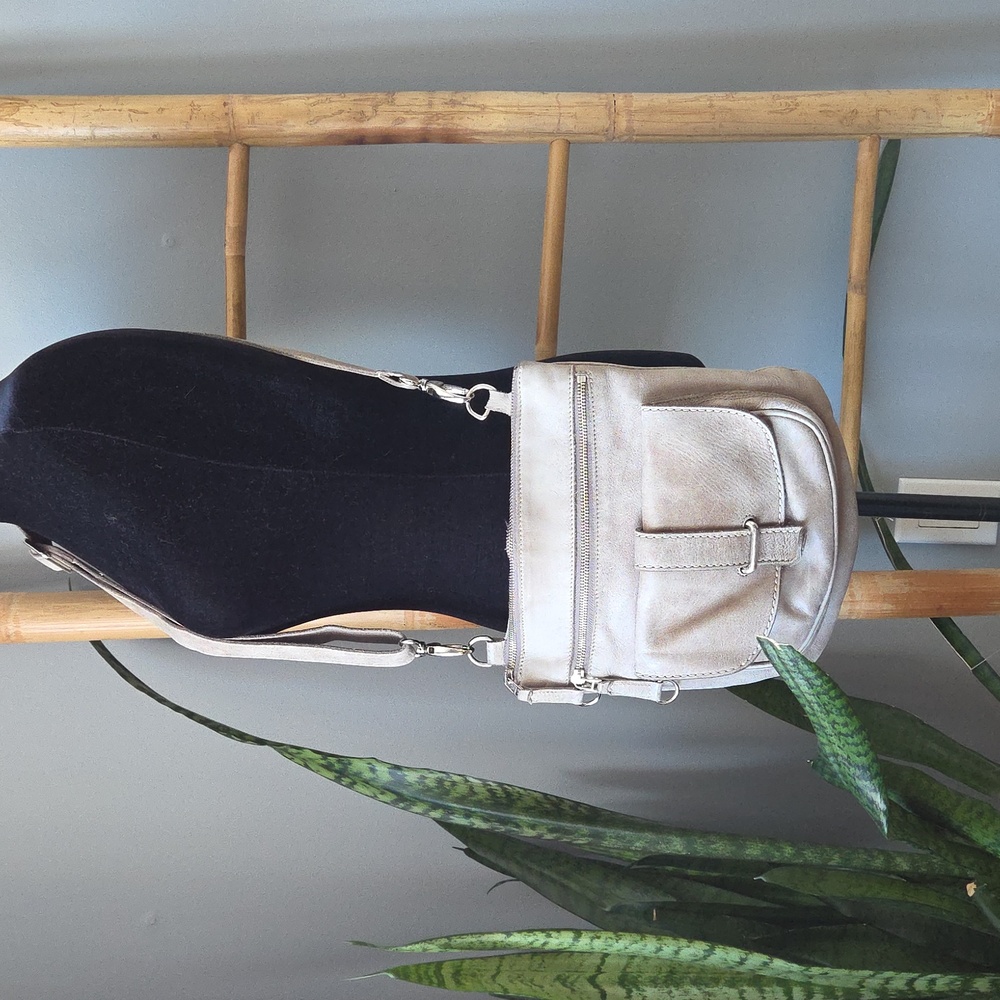 ROOTS Tribe Side Saddle Taupe Leather Crossbody Purse Bag Made In Canada